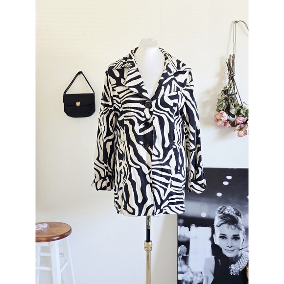 Luii Jackets & Blazers - luii jacket Woman's XL Black White Zebra Short Trench Chic 90s Retro
